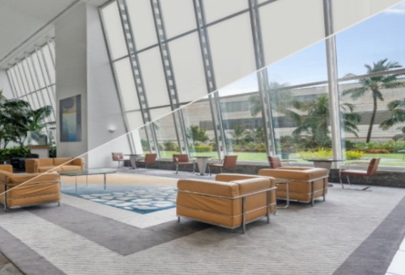 Fa&ccedil;ades en verre &agrave; film intelligent PDLC