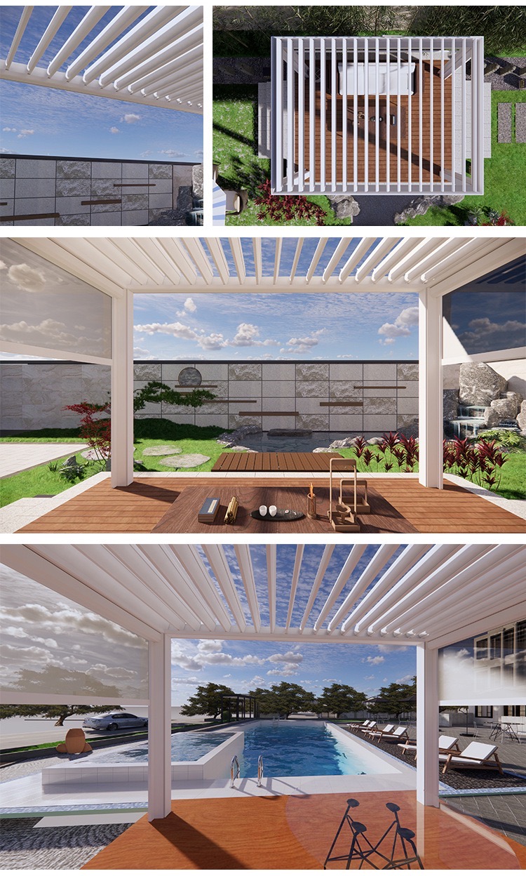 Application de pergola en aluminium à toit à persiennes réglable